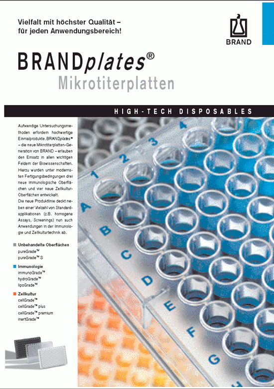 Brand Laborgeräte: BRANDplates Mikrotiterplatten Katalog Übersetzung in mehreren Sprachen