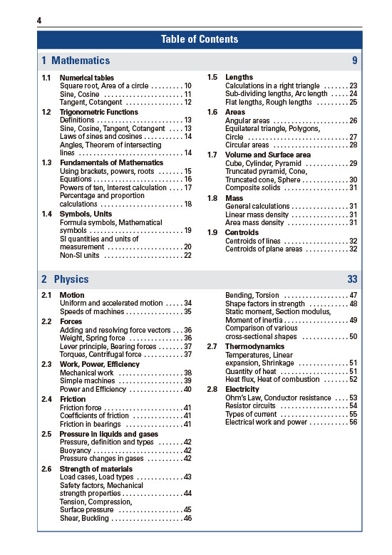 Mechanical and Metal Trades Handbook - Table of Contents 4