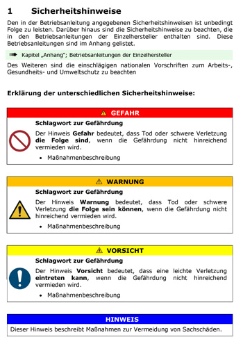 Auszug Sicherheitshinweise